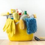 Cleaning supplies featured in the Airbnb amenities checklist for a tidy and comfortable stay.